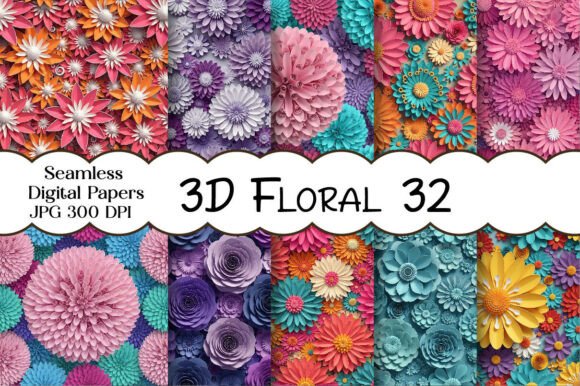 3D Floral Digital Paper Pack: Seamless Depth