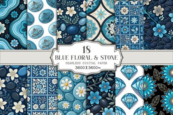 Blue Floral Stone Seamless Pattern for Creators