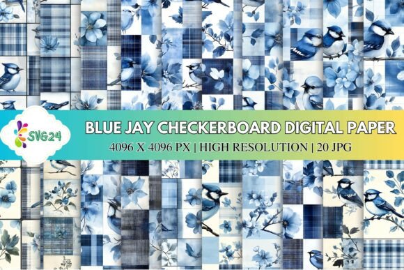 Blue Jay Checkerboard Digital Paper: Elevating Modern Design with Nature-Inspired Patterns
