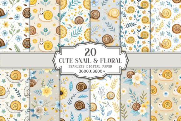 Cute Snail Floral Seamless Pattern for Creators