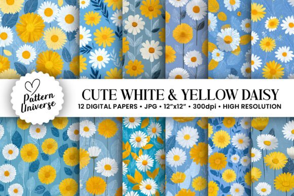 Elevate Your Crafts with Cute White Yellow Daisy Flowers Seamless Patterns
