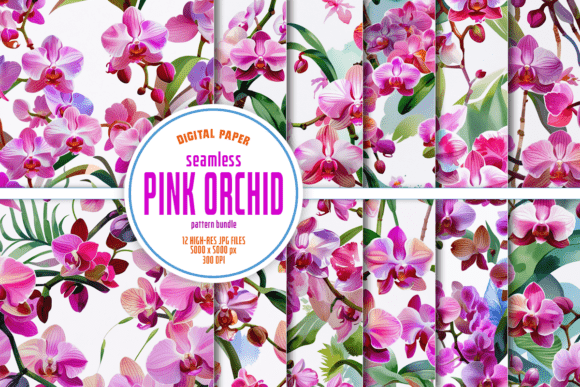 Elevate Your Creative Projects with a Seamless Pink Orchid Pattern Bundle