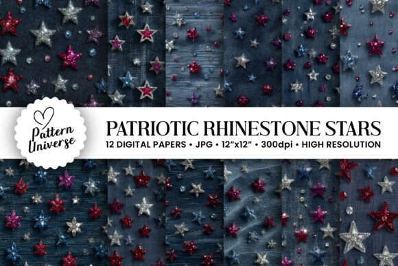 Elevating Creative Projects with Patriotic Rhinestone Stars Digital Paper