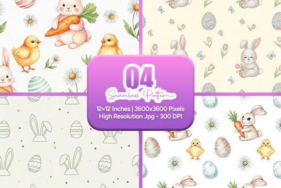 Elevating Seasonal Branding with the Cute Easter Bunny Chick Seamless Pattern Collection