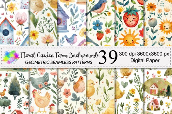 Floral Garden Farm Pattern for Cheerful Designs