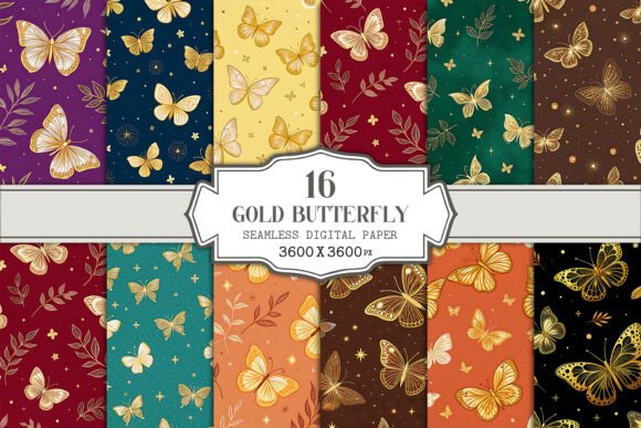 Gold Butterfly Seamless Pattern Bundle: Luxury Digital Papers