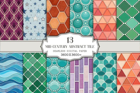 Mid Century Abstract Tile Digital Paper Guide