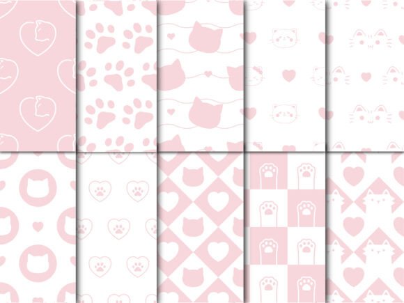 Pink Cute Cat Seamless Pattern Bundle Overview