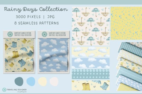 Rainy Days Playful Seamless Pattern Set