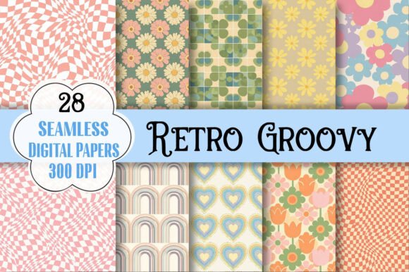 Retro Groovy Digital Paper for Modern Design