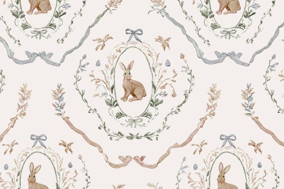 Romantic Rococo Easter Bunny Pattern 2
