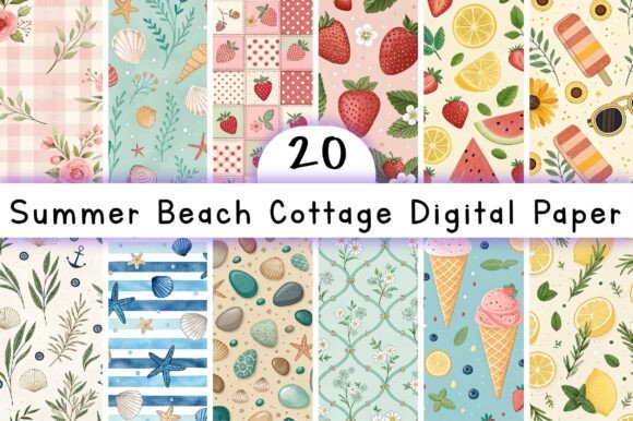 Summer Beach Cottage Digital Paper for Crafts