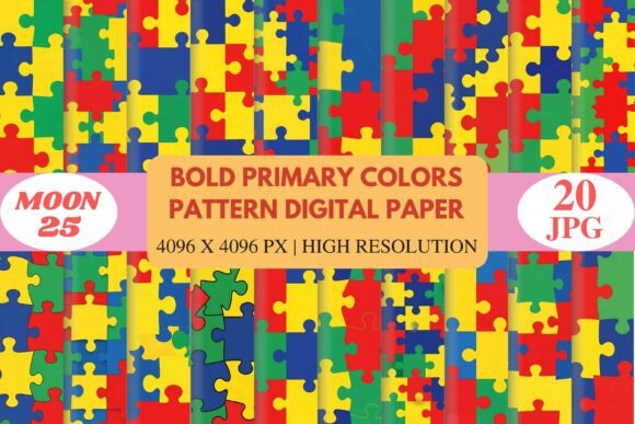 Unleashing Vibrant Energy with Bold Primary Colors Pattern Digital Paper