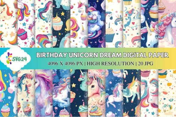 Unlock Magical Designs with Birthday Unicorn Dream Digital Paper
